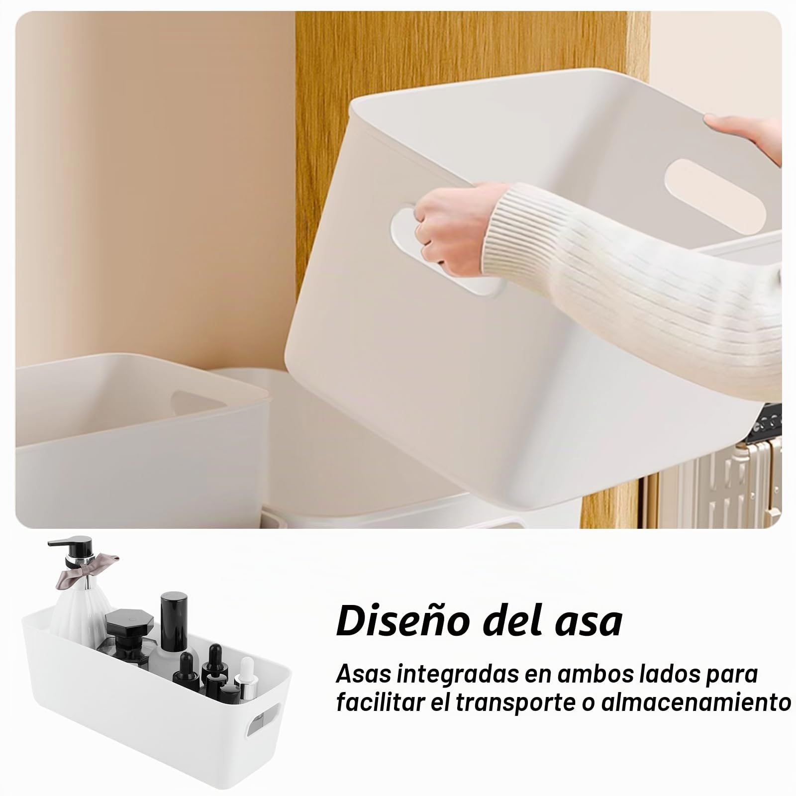 YAYODS 15 unidades de cajas de almacenamiento de plástico – 27 x 9,5 x 9 cm blanco organizador de almacenamiento con asas – cestas apilables – Cesta de almacenamiento para cocina, baño, armario