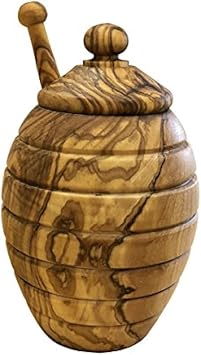 Naturally Med Olive Wood Honey Pot and Honey Dipper Set