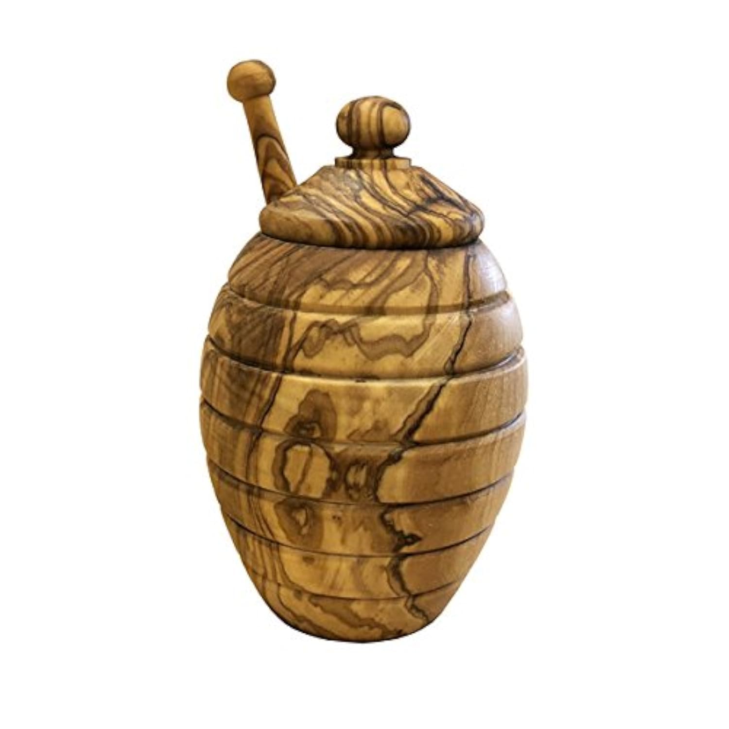 Olive Wood Honey Pot and Honey Dipper Set