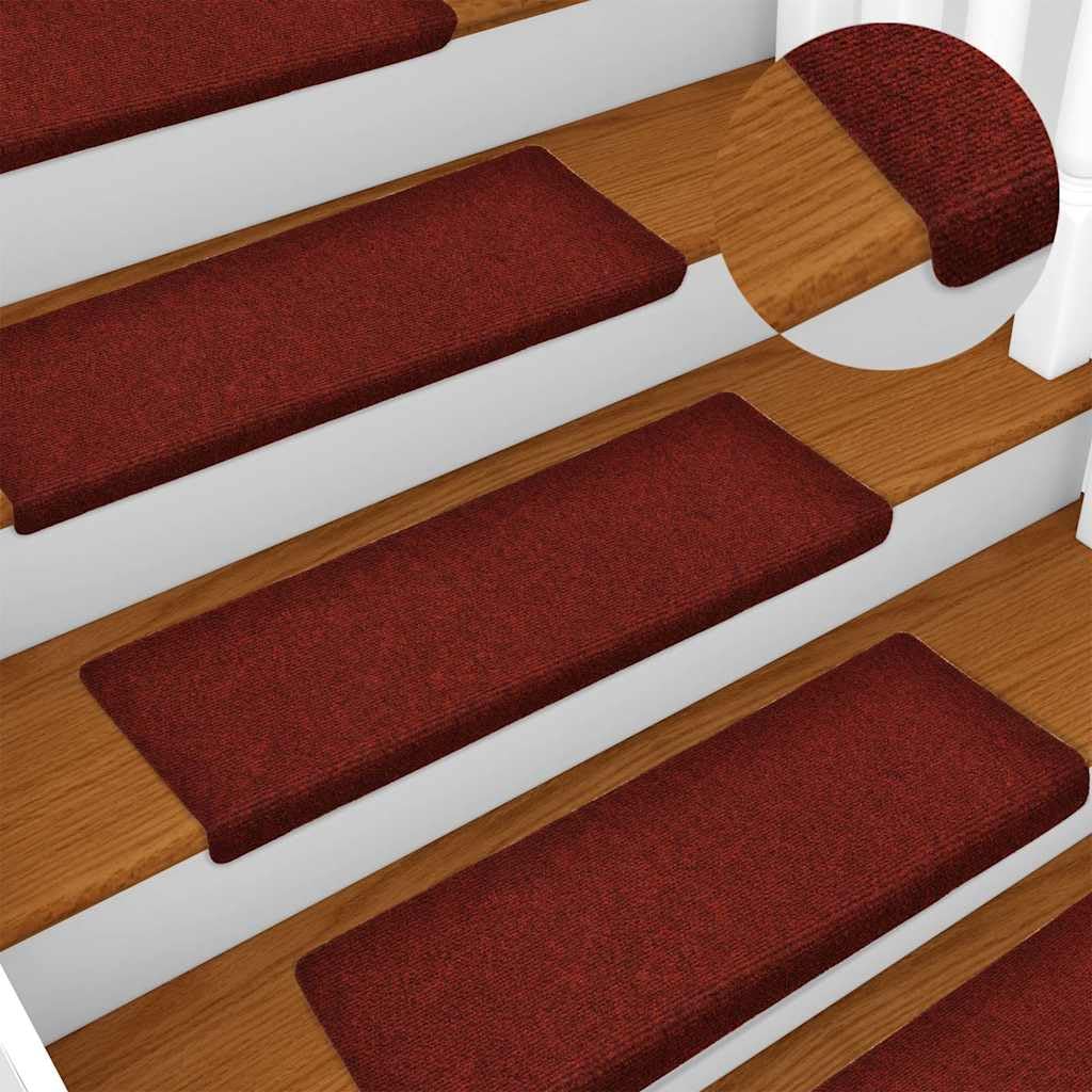 vidaXL Felpudos autoadhesivos para escaleras, 15 Unidades, 65 x 21 x 4 cm, Borde Rectangular, Color Rojo Burdeos