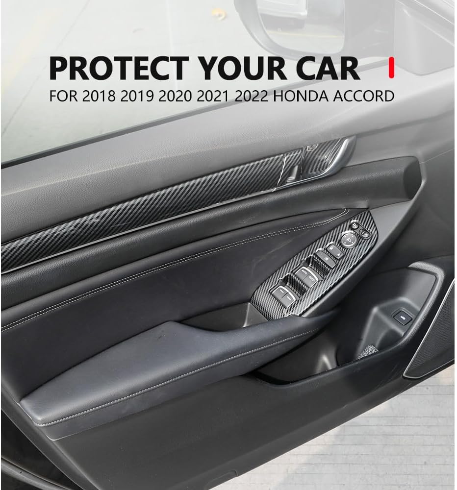 YINGTUU for Honda Accord Accessories 2018-2022 10th Gen Interior Window Switch Panel Cover Door Armrest Trim No Seat Heating - Carbon Fiber Pattern