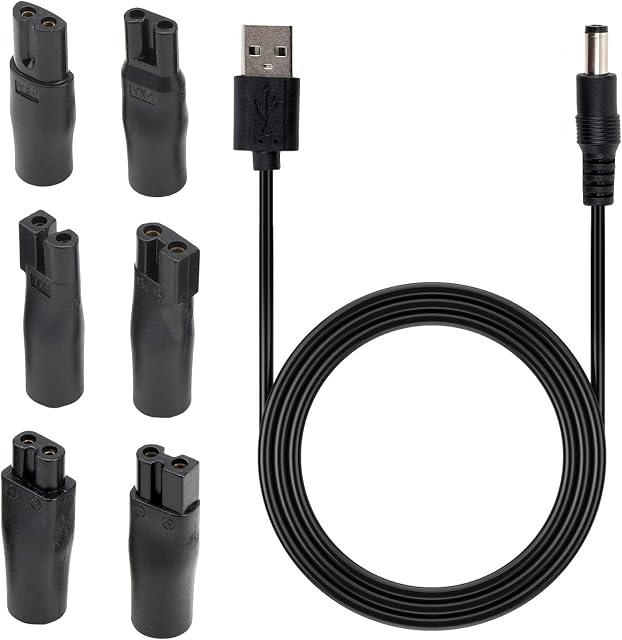 USB Charger Replacement Power Adapter 6 Charging Cord Heads Suitable for All 5V Shaver Sound Purifier Electric Beard Trimmer