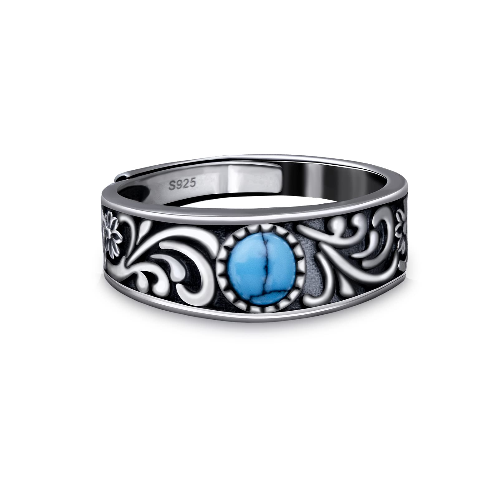 Anillo de plata para hombre, anillo de turquesa vintage con diseño de hierba rizada, regalo personalizado para hombre, anillo de plata ajustable