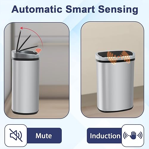 Miniatura 5 de NChanmar Basurero de cocina con sensor de movimiento automático con tapa, cubo de basura sin contacto de 50 litros13 galones, cubo de basura