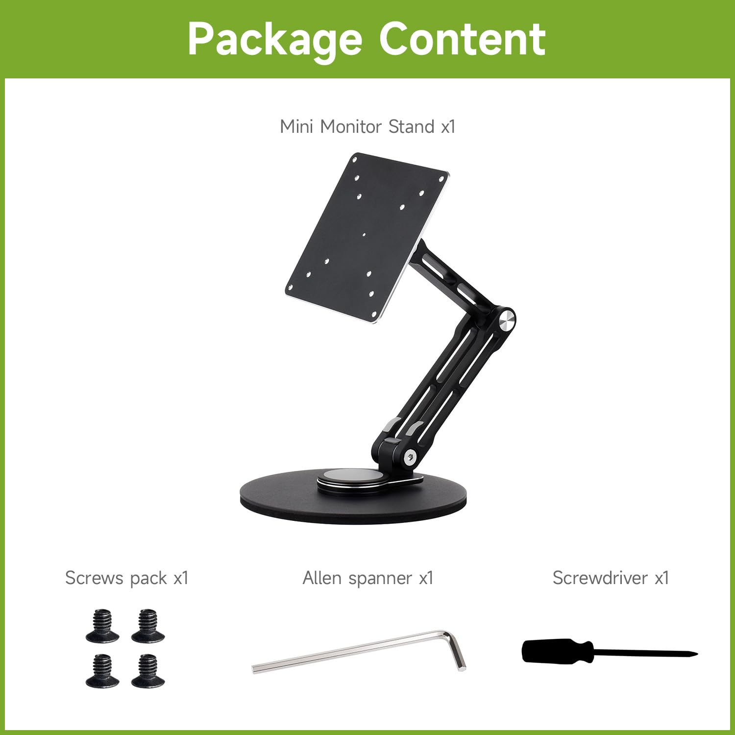 Waveshare VESA Portable Monitor Adjustable Stand, Compatible with Monitors Up to 19 Inches, Multi-Axis Rotation, Ergonomic Design with Weighted Base, Foldable for Easy Storage