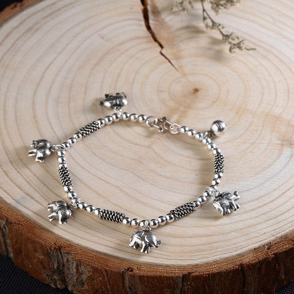 Damen Vintage Armbänder Armband Bettelarmband,S 925 Silber Thai Silber Vintage Handwerk Handgefertigten Gewebten Elefanten Zubehör Silber Armreif Armband Für Geburtstag Geschenk