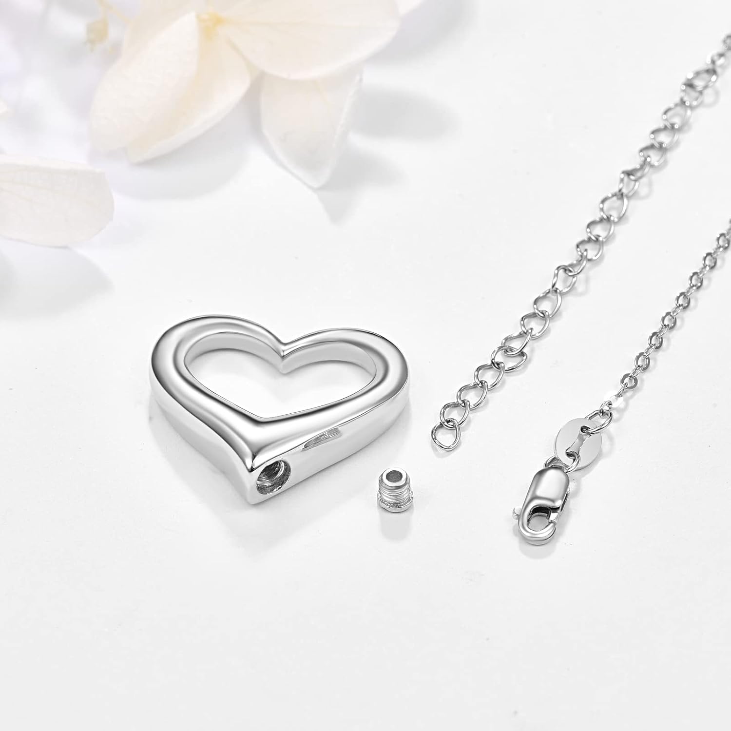 TANGPOET Ashes Necklace 925 Sterling Silver Urn Necklace Memorial Cremation Jewellery for Ashes Heart Keepsake Pendant for Mum Dad Women Men Pet with Funnel Filler Kit - Image 3