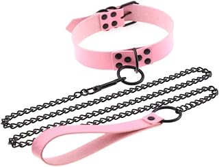 GOLU PU Choker Necklace Gothic Leather Choker Necklace Adjustable Heart Sun Punk Pendant Necklace for Women Girls Pink