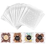NPLUX 100PACK Self Sealing Cellophane Bags Clear Cookie Treat Bags Thank You for Gift Giving Candy with Stickers(White Polka Dot, 4x4 INCH)