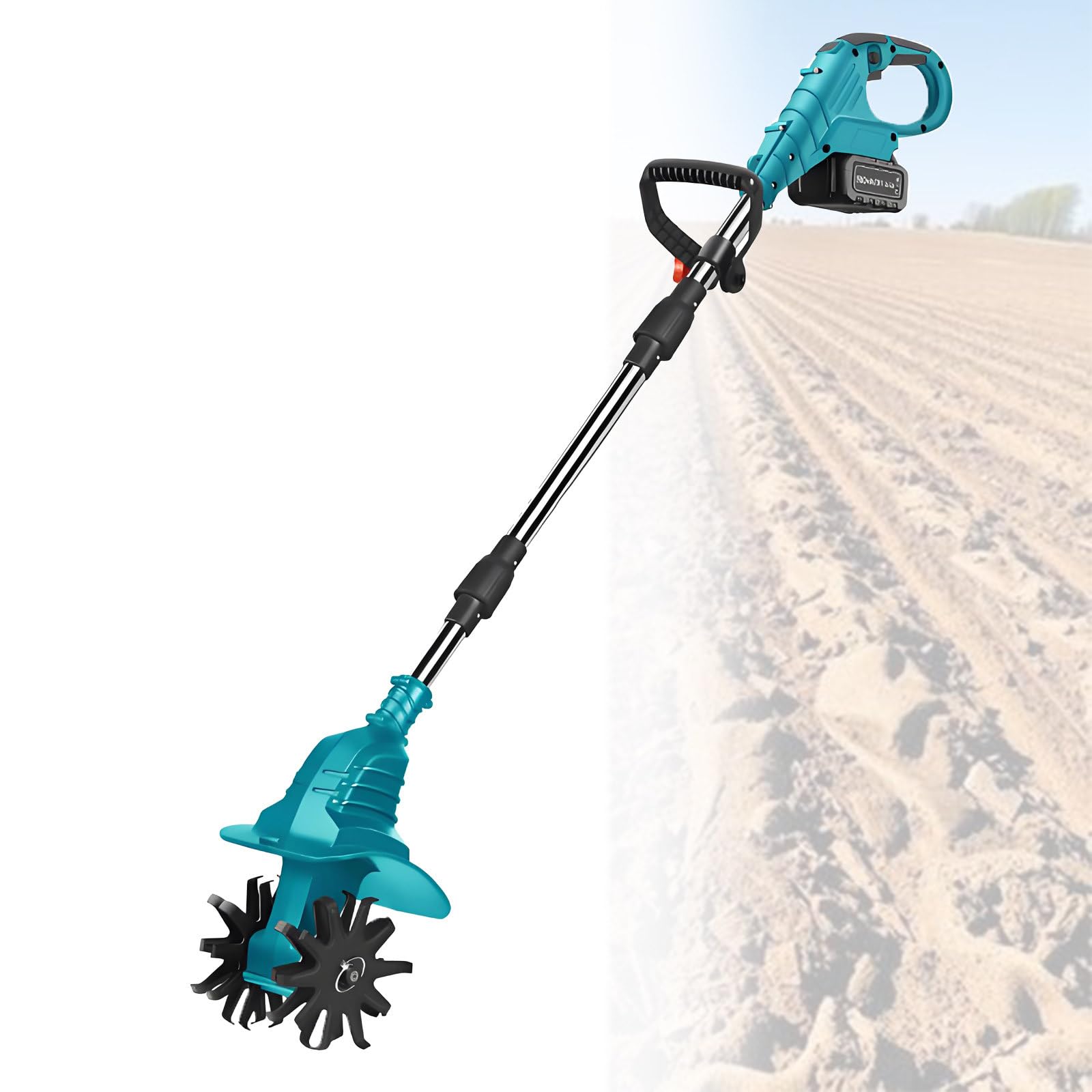 Motocoltivatore Elettrico A Batteria,Motocoltivatore Elettrico Da Giardino A 270 Giri/Min Per Aratura,Diserbo,Rivoltamento Del Terreno,Rimozione Delle Erbacce,Blue-FourBlades-2batteries