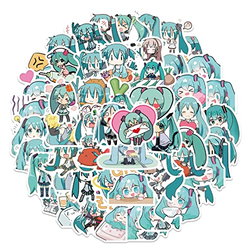 65pcs Hatsune Miku autocollants en vinyle pour bouteilles d'eau gobelet bagages planche à roulettes pare-chocs scrapbook tasse, autocollant cadeau pour enfants adolescents adultes