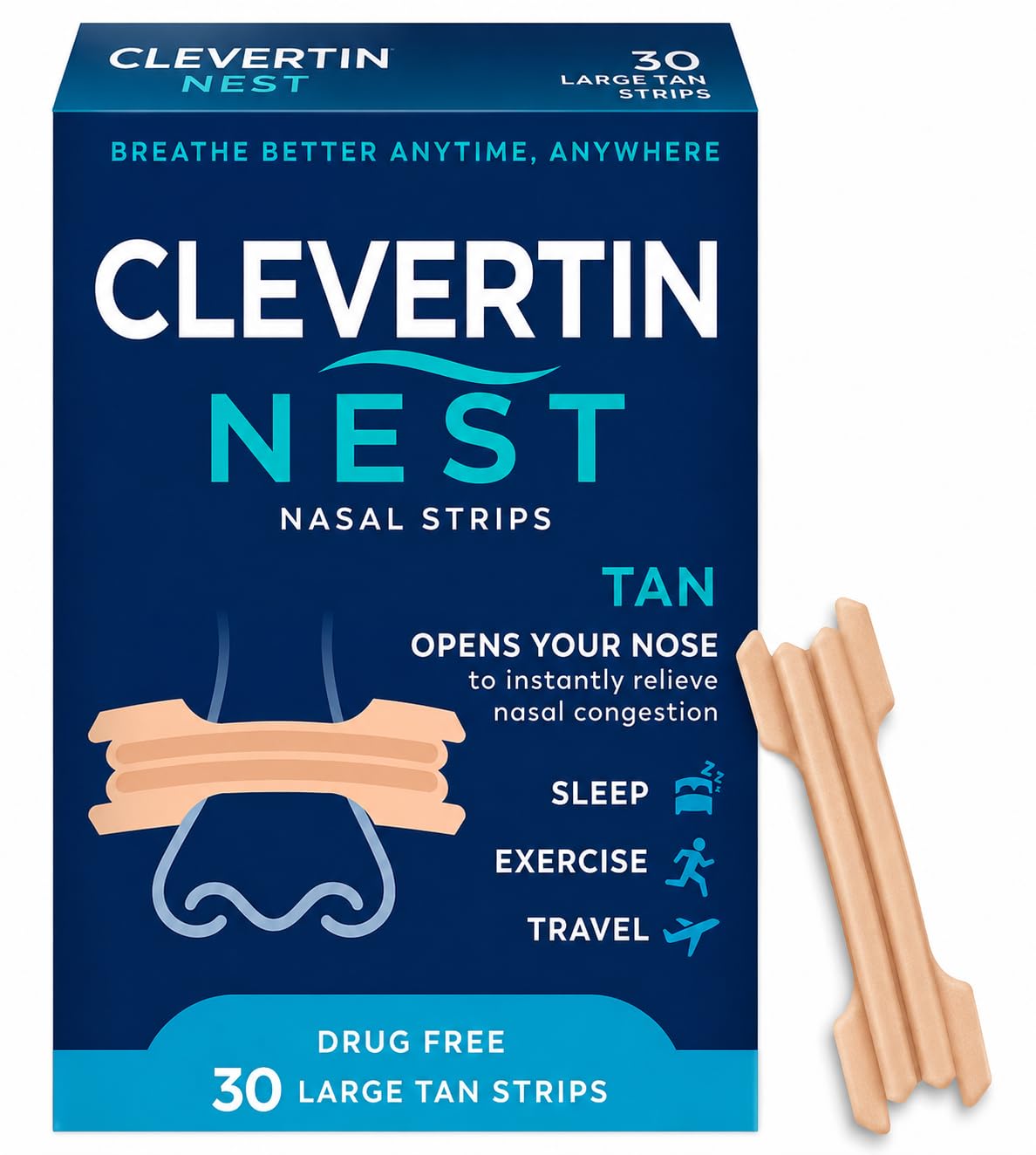 Breathing Nasal Strips - ( 30 Count ) Breath Nasal Strips for Snoring, Extra Strength Beige Nasal Pureflow Breathing Strips to Improve Sleep, Instant Nasal Congestion Relief Caused by Good Breath Colds & Allergies-image-16