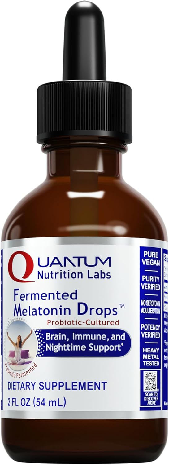 Quantum Nutrition Labs Fermented Melatonin Drops - Melatonin Liquid for Adults, Sleep Support, Made with Organic Ingredients, Vegan Friendly - 2 Fl Oz (54 Servings) (Pack of 2)