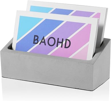 Concrete Business Card Holder for Desk, 2 Slot Desktop Horizontal Business Card Display Stand Organizer for Office School Home, Gray