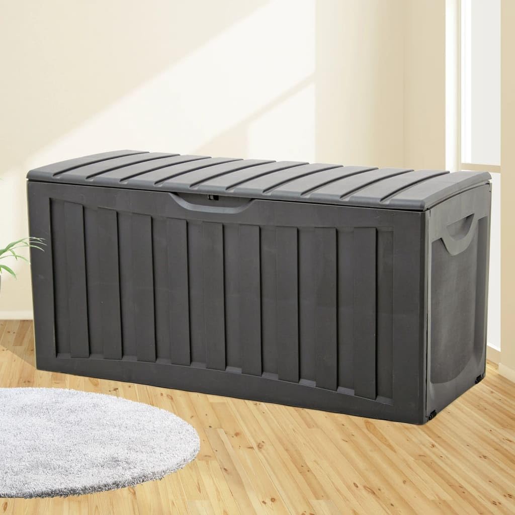 Homgoday Caja de Almacenamiento 340L con Ruedas, Negro, 100% PP, Resistente a la Intemperie