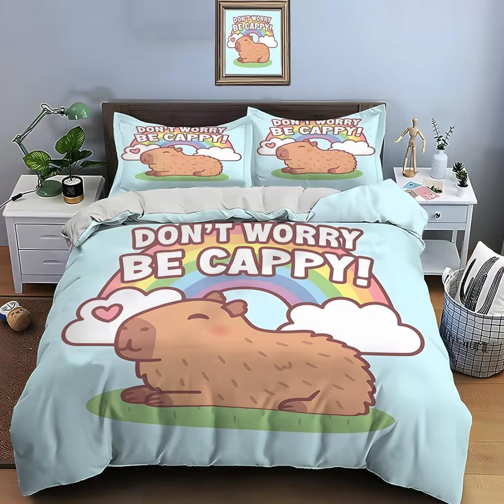 Housse de Couette 160x200 Capybara Brun en Polycoton pour Enfant
