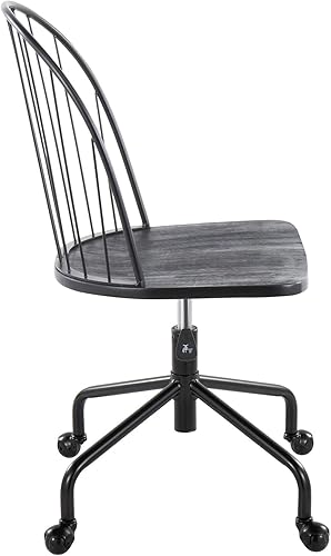 Miniatura 3 de LumiSource Riley - Silla de oficina ajustable con respaldo alto, estilo granja, silla de escritorio de madera negra con ruedas, reposabrazos