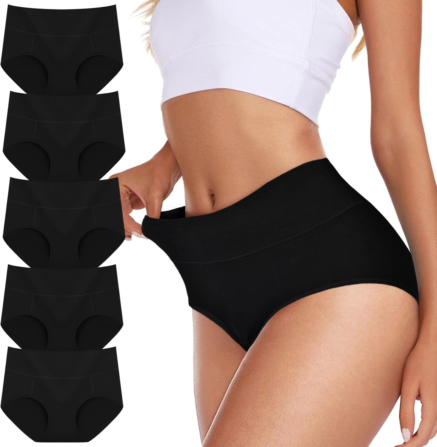 Cevapro Women's Cotton Underwear High Waisted Full Coverage Briefs Soft Strech Ladies Breathable Panties 5 Pack