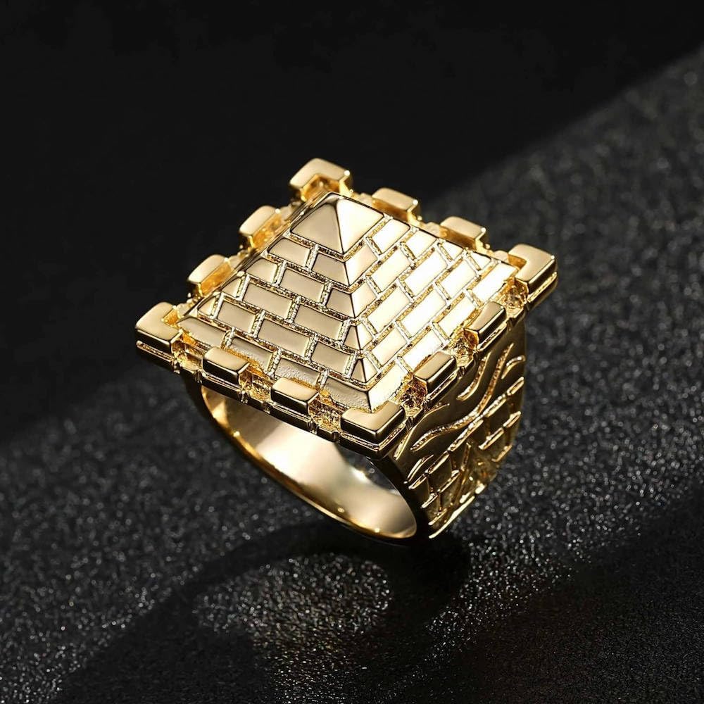 Bling King THE Gold Plated Pyramid Ring – Men’s Statement Ring | Size 12 (UK X) | High Polish | Hypoallergenic