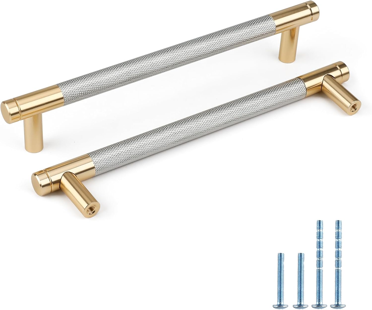 Rergy 30 Pack Brushed Nickel Cabinet Pulls 6-1/4Inch(160mm) Knurled Cabinet Handles Gold Kitchen Cabinet Handles Brushed Nickel&Gold Cabinet Hardware for Cupboard Drawer Handles Dresser Pulls 6-1/4inch(160mm)Hole Center 30 Pack Brushed Nickel & Rose Gold