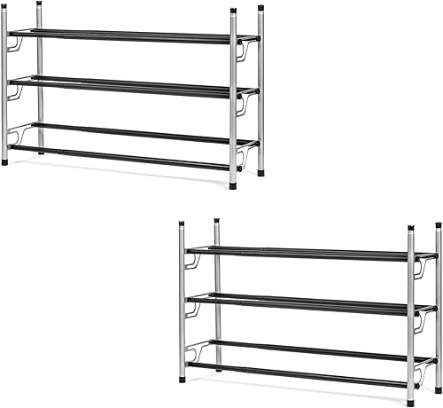 Zapatero organizador de almacenamiento ajustable patentado de 3 niveles | portátil, antideslizante, estante de metal de pie para entrada con pies de