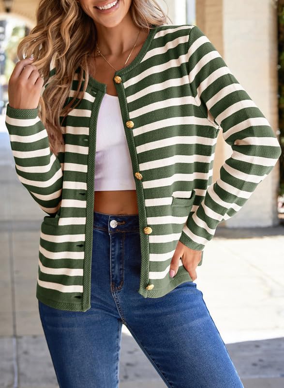 Dokotoo Women's 2026 Fashion Casual Crew Neck Open Front Long Sleeve Chunky Knit Striped Cardigans Sweaters Outerwear Coats - Image 4