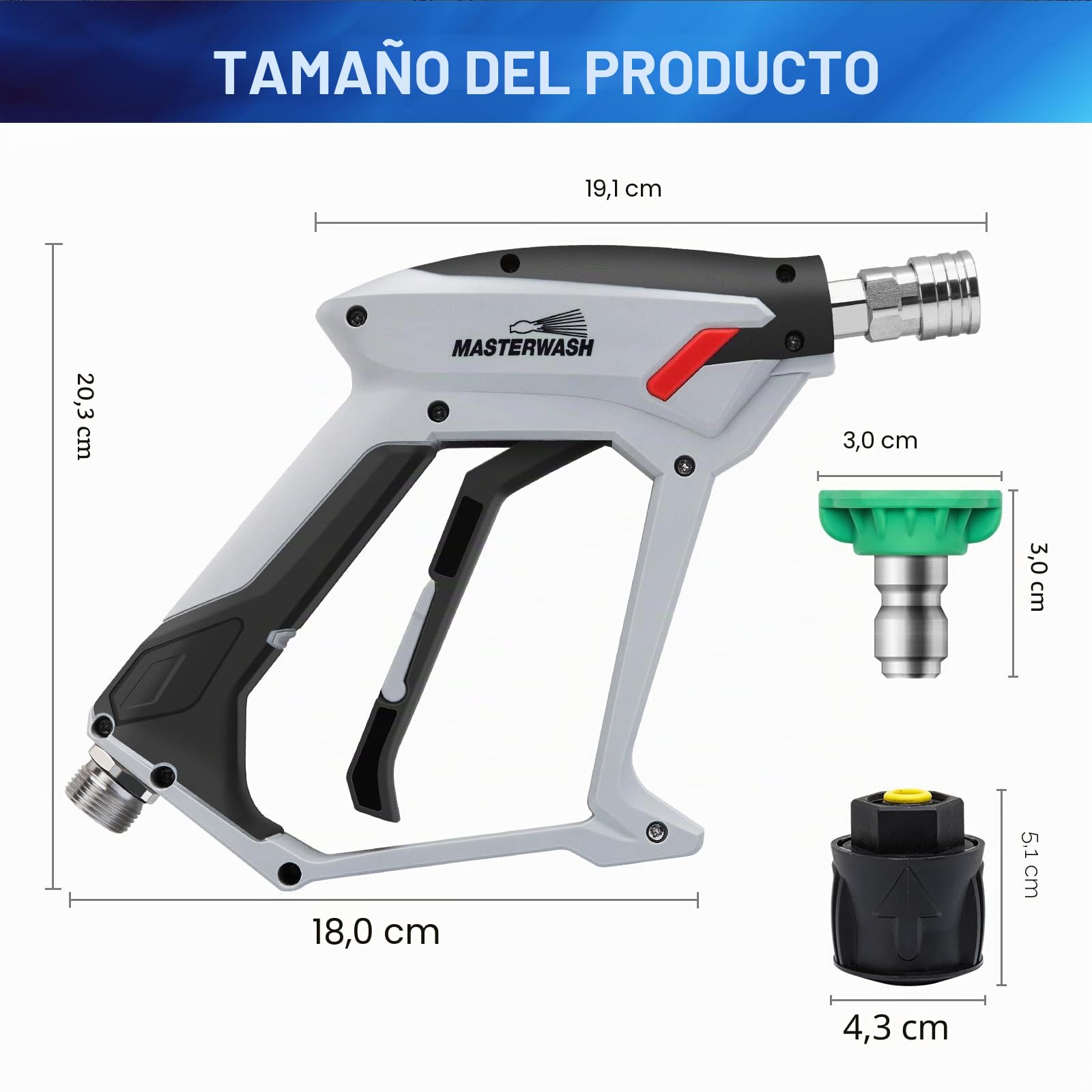 4000 PSI pistola de lavadora de alta presión con 5 puntas de boquilla de agua, accesorios de lavadora de presión de lanza corta para limpieza de coches, conector M22 14MM para Karcher K1-K7