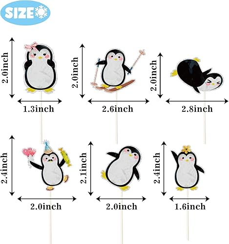 Miniatura 2 de 18 adornos para cupcakes de pingüinos con purpurina, decoraciones de pingüino para baby shower, cumpleaños de pingüinos, decoraciones de fiesta de