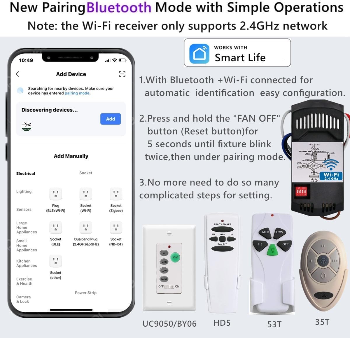 Smart Wi-Fi Ceiling Fan Wall Remote Control Kit,3-Spped Light Dimmer Replacement for Hampton Bay Harbor Breeze Hunter,Compatible with Alexa and Google Home (Wi-Fi Control Kit)