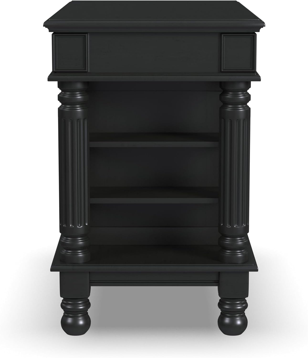 Americana Black Hardwood Kitchen Island with Shelves and Drawer