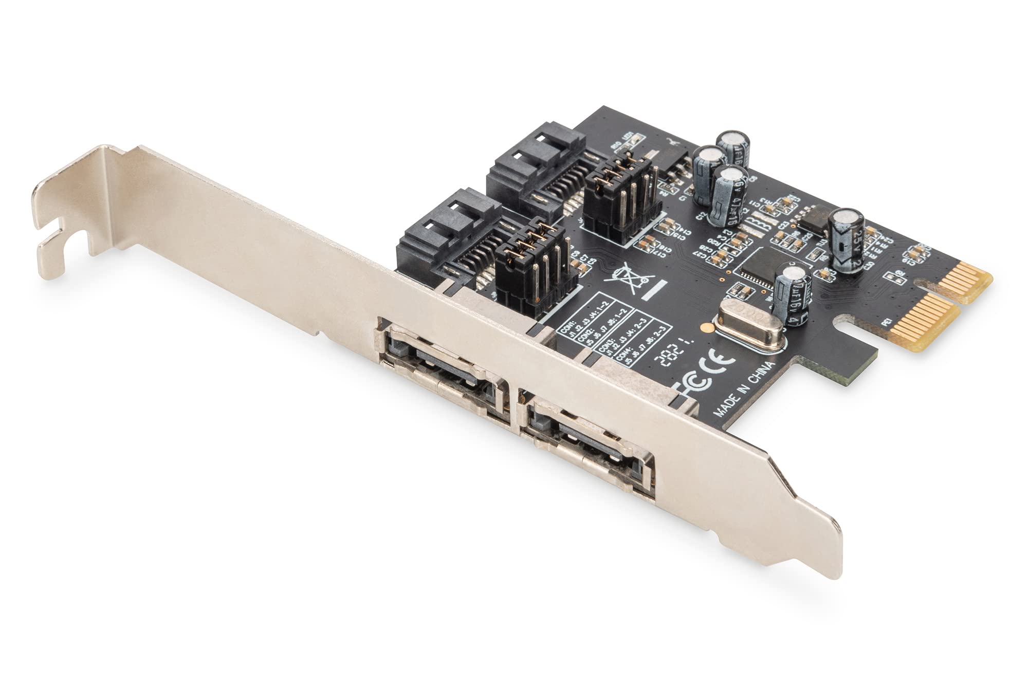 DIGITUS SATAIII PCIe karta rozszerzeń - 2x wewnętrzne porty SATA - 2x zewnętrzne porty eSATA - 6 Gbit/s - dla dysków SSD, HDD lub napędów optycznych