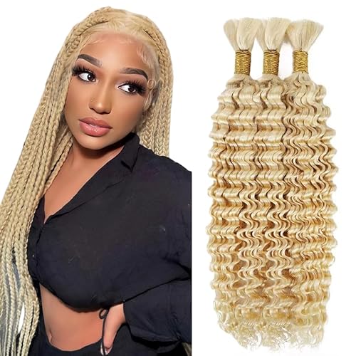 #613 Blonde Deep Wave human hair for braiding 28 28 28 Inch No Weft Blonde Virgin Bulk Human Hair Extensions For Braids 50 Gram Per Bundle 3 Bundle