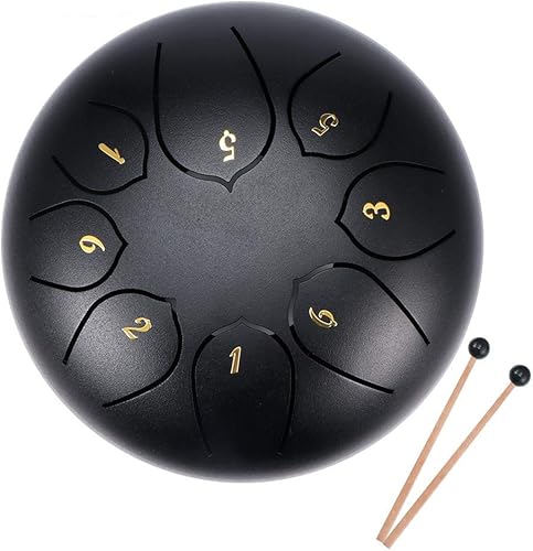 OHYAS Tambor de lengua de acero de 6 pulgadas, tambor de mano de 8 notas, instrumentos de batería de acero, juego de batería de acero para adultos