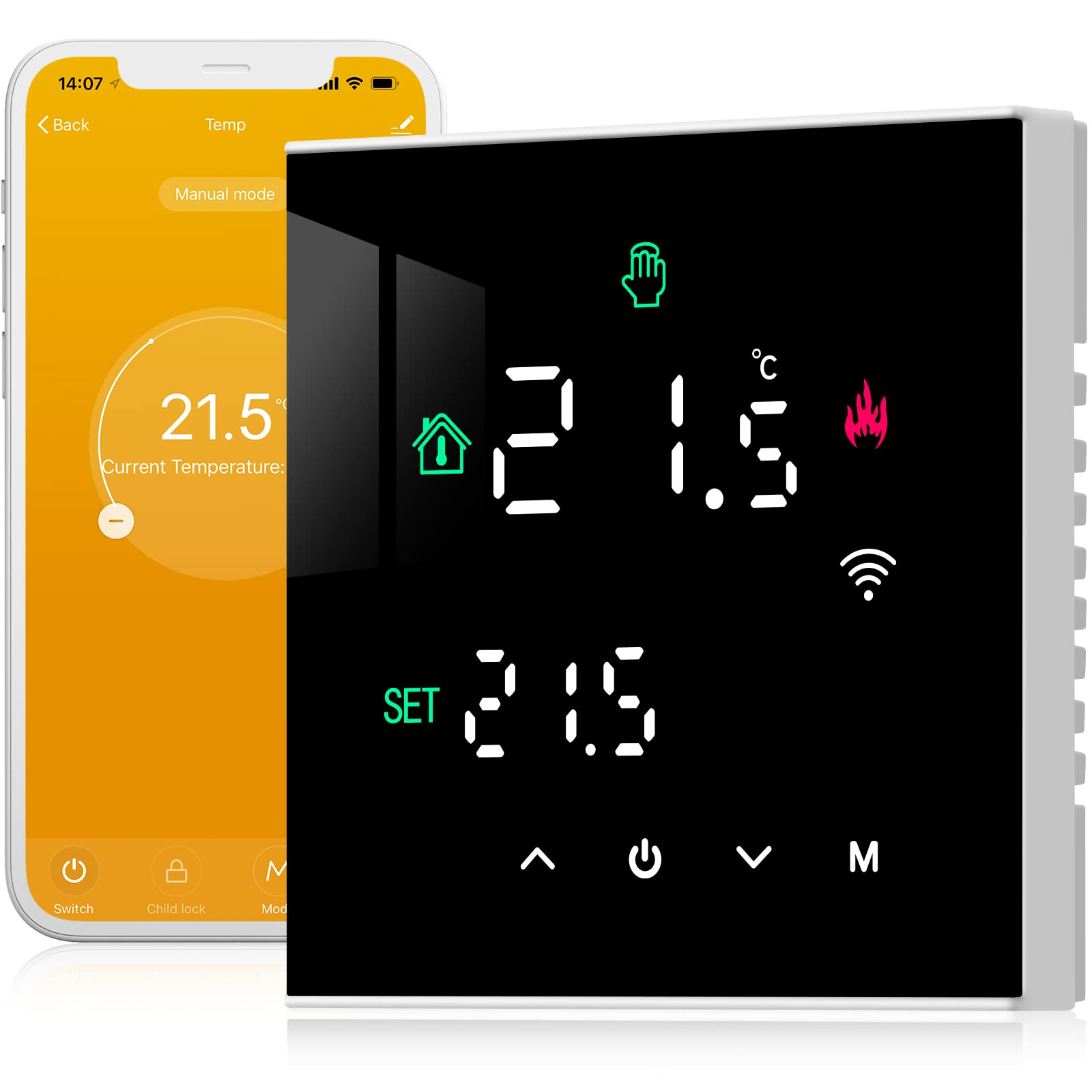 Beok Thermostat Heizung Smart, WiFi Thermostate Fussbodenheizung für Warmwasserbereitung Programmierbarer Raumthermostat Tuya App Kompatibel mit Alexa, Google Home 3A TGW60B-WIFI-WP Schwarz