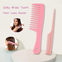 Vista 4 de 4 peines de dientes anchos rosa, peine grande para cabello húmedo o seco, antiestático y rizado, peine de ducha para cabello grueso y largo