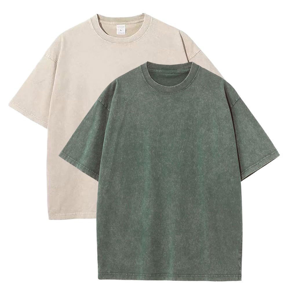 Botong Oversized Workout Shirts for Women Vintage Heavyweight T Shirts for Men Casual Loose Pump Covers Gym Apricot+Army Green 5XL
