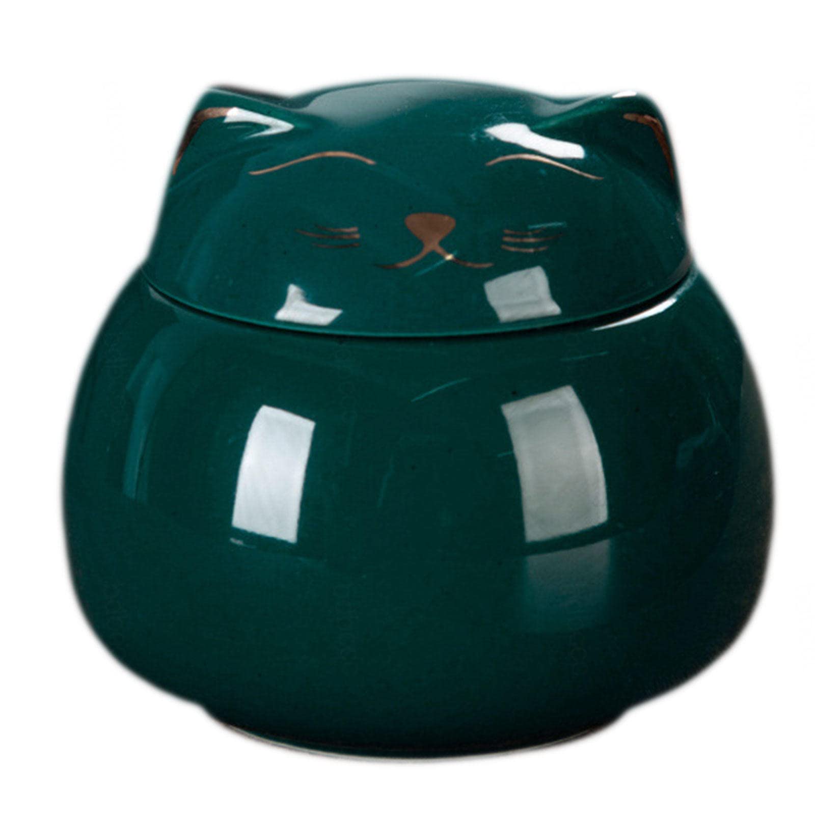 BRDECOR Cat-shape Ceramic Urn - Cremation Urns for Human Ashes Adult Female Male - Decorative Urns - Cremation Urn for Keepsake, Burial - Fits a Small Amount of Cremated Remains,Green