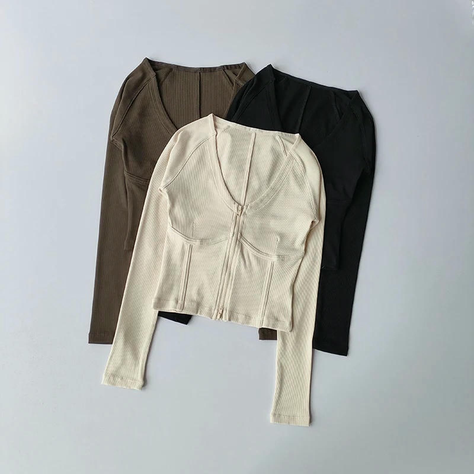Top da Yoga a Maniche Lunghe da Donna Top Yoga da Donna, Scollo A V, Maniche Lunghe Cropped-Nero-XL (65-70kg)