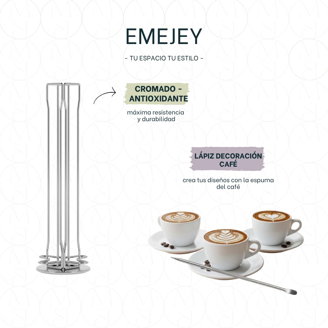 Soporte Cápsulas de Café Compatible con Nespresso - 40 Cápsulas - Giratorio 360º - Organizador de Cápsulas de Acero Cromado Inoxidable - Base Antideslizante | Incluye Lápiz Decorador