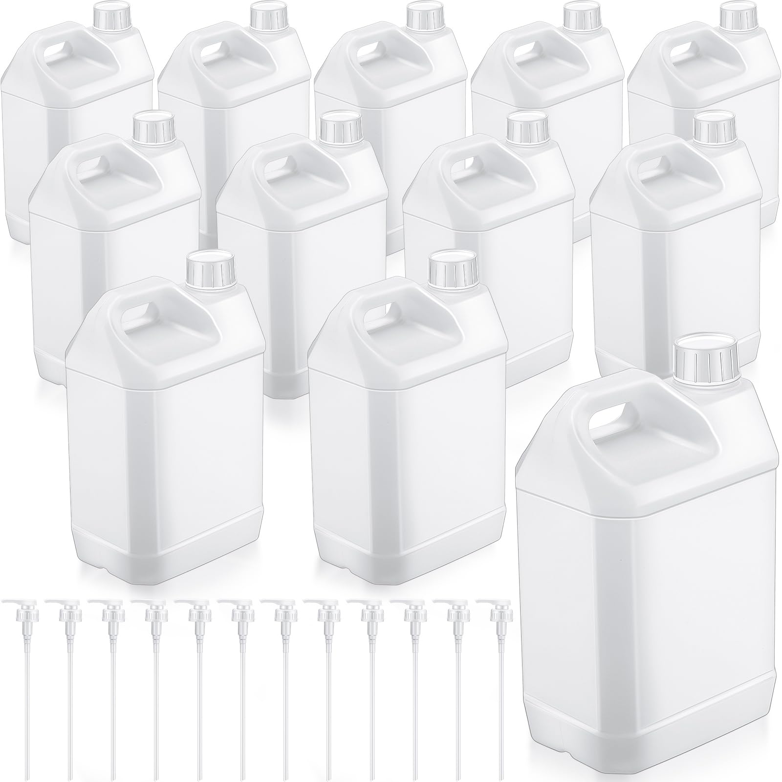 Tanlade 12Pcs F-Style Plastic Gallon Jug with Child Resistant Lid, 0.7Gallon Heavy Duty Storage Containers with Ergonomic Handle and Pump Dispenser, HDPE Construction for Residential or Commercial Use