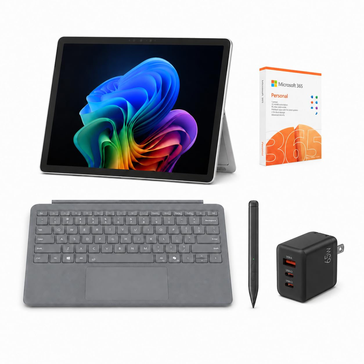 Microsoft Surface Pro 12" Copilot+ AI PC, Snapdragon X Plus, AI-Ready NPU, 16GB RAM, 256GB Storage, Webcam, 2-in-1 Tablet Laptop with Keyboard, Stylus &amp; MS 365, Windows 11, Platinum
