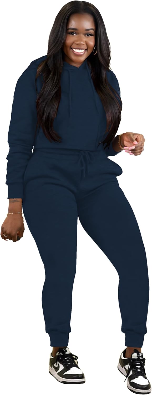 TOPSRANI Womens Two Piece Outfits Bodycon Tracksuit Sweatsuits Hoodie Solid Jogger Biker Workout Lounge Long Sleeve Pant Sets - Image 3