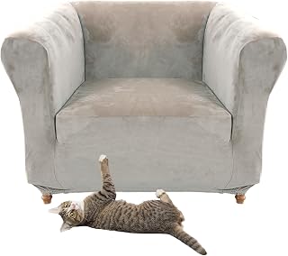 Chesterfield Sofa Covers Stretch Velvet Couch Covers Couch Covers with Seat Cushion, Chaise Lounge Chair Slipcovers Vintage Style Sofa Covers (Light Grey)