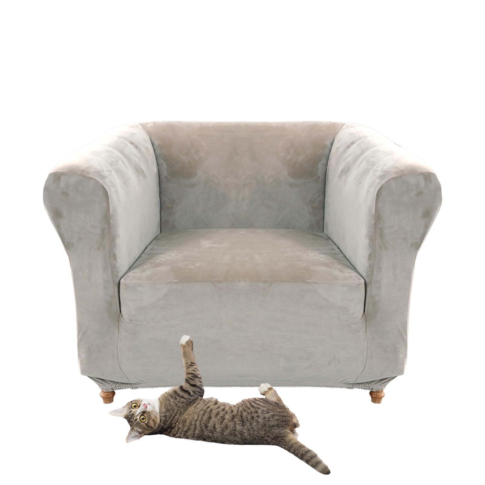 SYLC Stretch Velvet Chesterfield Sofa Cover, Couch Cover with Seat Cushion Cover for Curved Settee Armchair Vintage Style (Light grey,Chair)