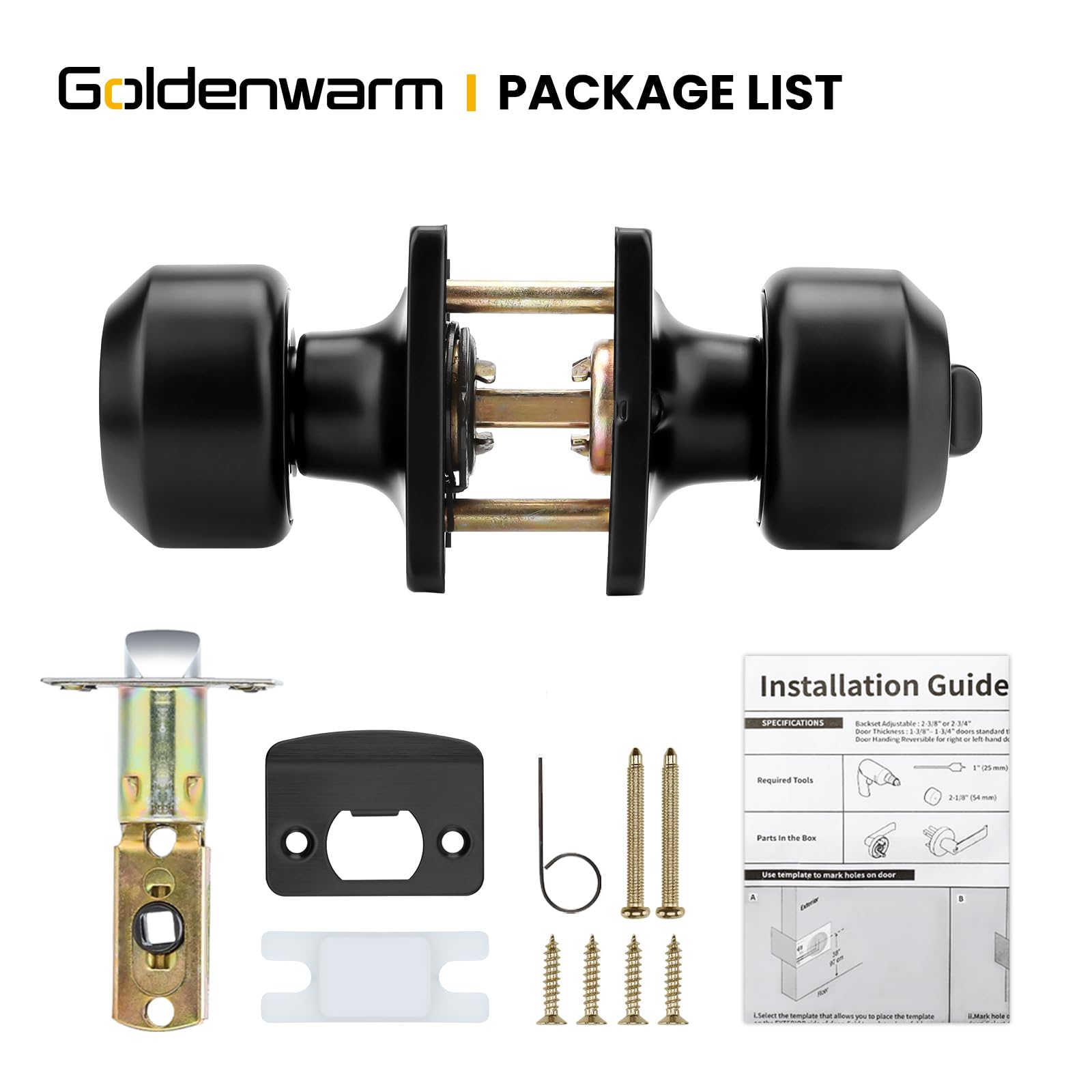 Goldenwarm Matte Black Privacy Door Knobs (3 Pack) -7