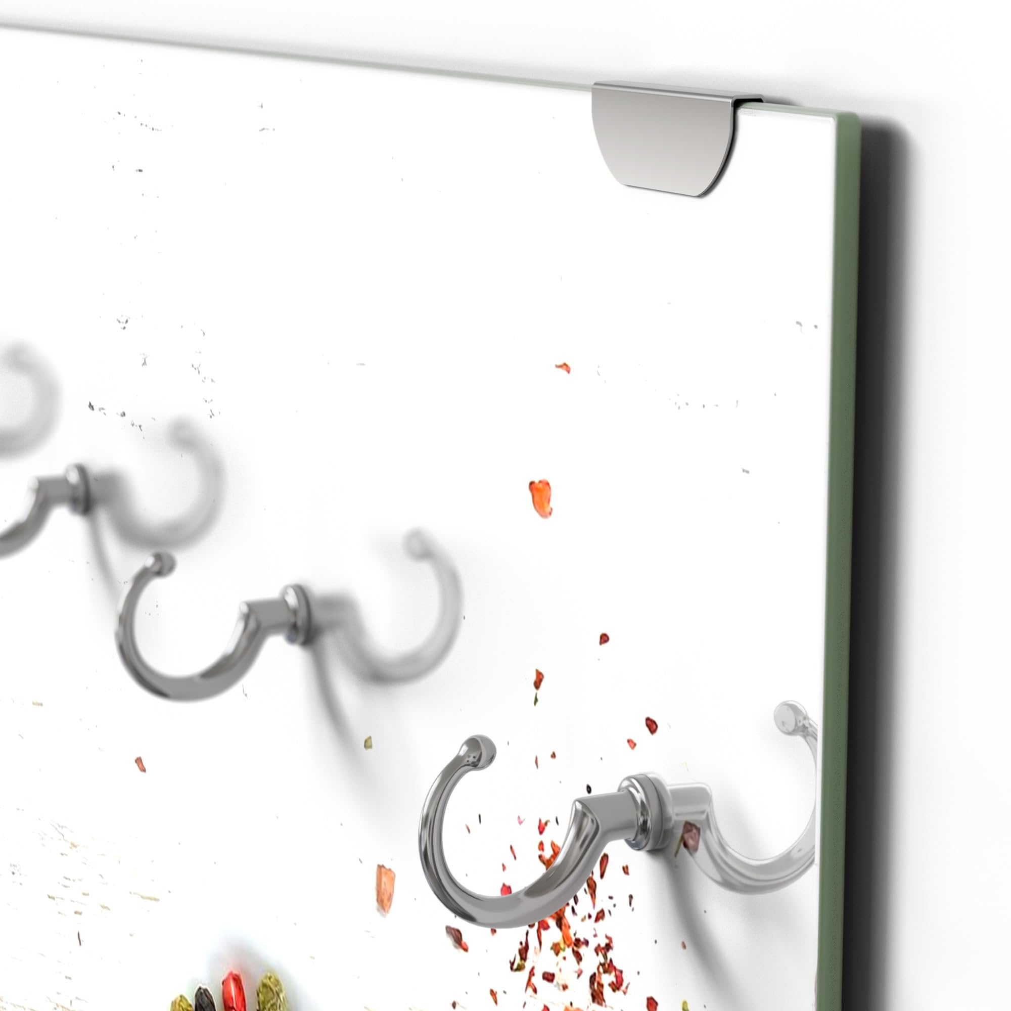 DEQORI Kleiderhaken aus Glas mit Motivdruck | Design vertikal, 50x125 cm | Motiv Küchenkräuter und Gewürze | ESG-Sicherheitsglas mit 7 Haken – beschreibbar & montagefreundlich – pflegeleicht