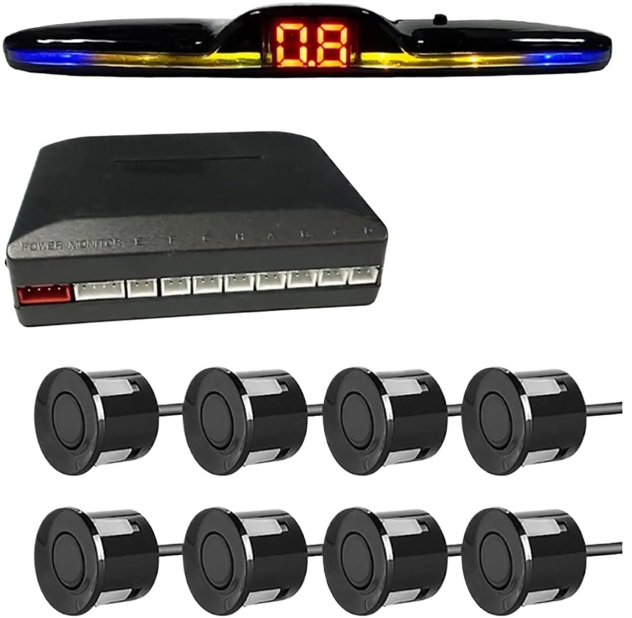 Kit d'aide au stationnement PDC avec capteur Radar Multiple, Affichage Lumineux Parktronic, Assistant de détection et 4/8 capteurs Radar (8 capteurs/capteurs Noirs).