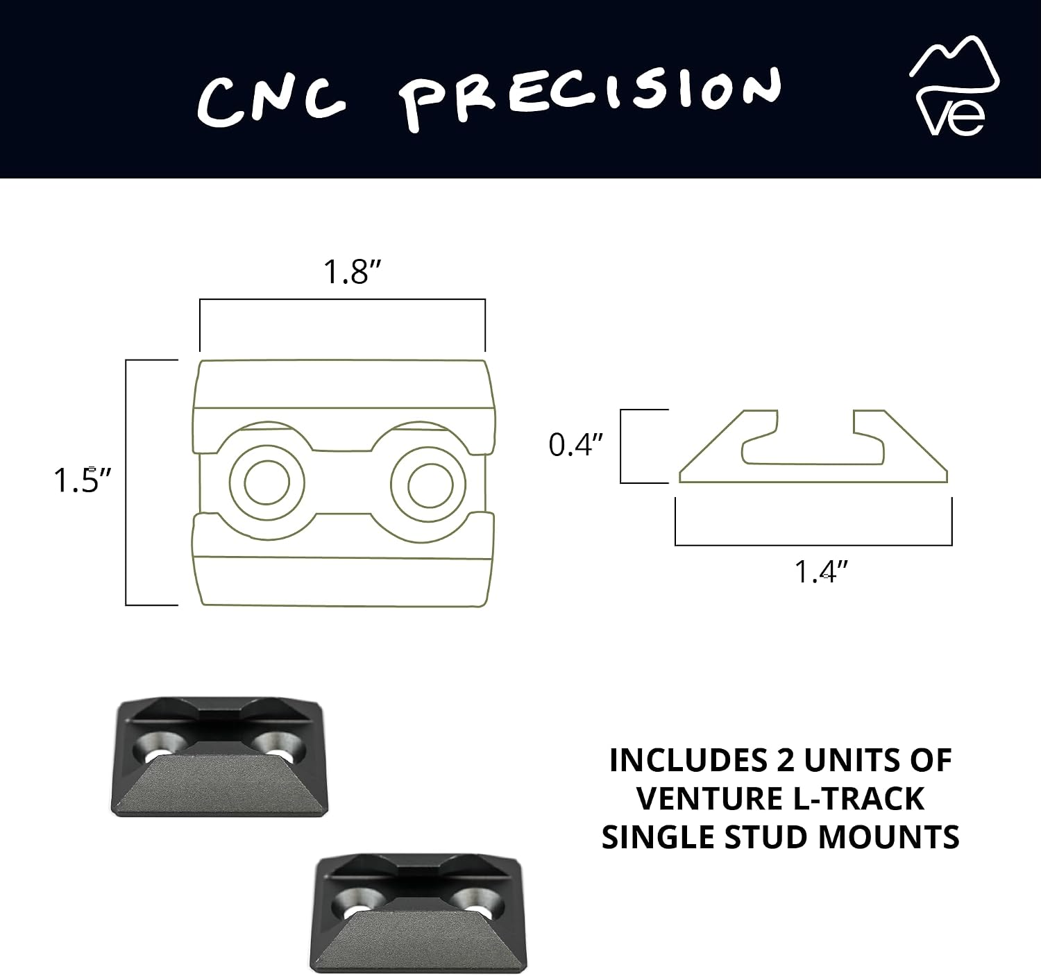 VanEssential Venture L-Track Single Stud Mount Gray - 2 Pack image 3