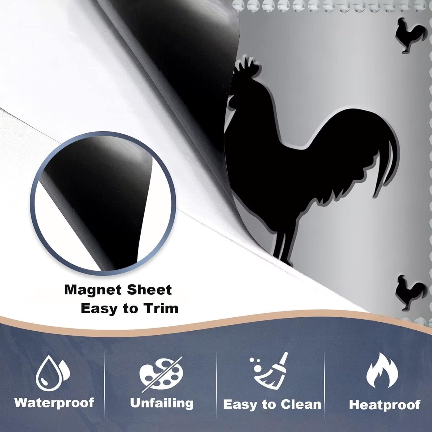 Brushed Silver Stainless Steel Dishwasher Magnet Cover,Rooster Magnetic Dishwasher Decorative,Stainless Steel Pattern Fridge Magnets Vinyl Decal,Chicken Appliance Panel Covers 23"x26"