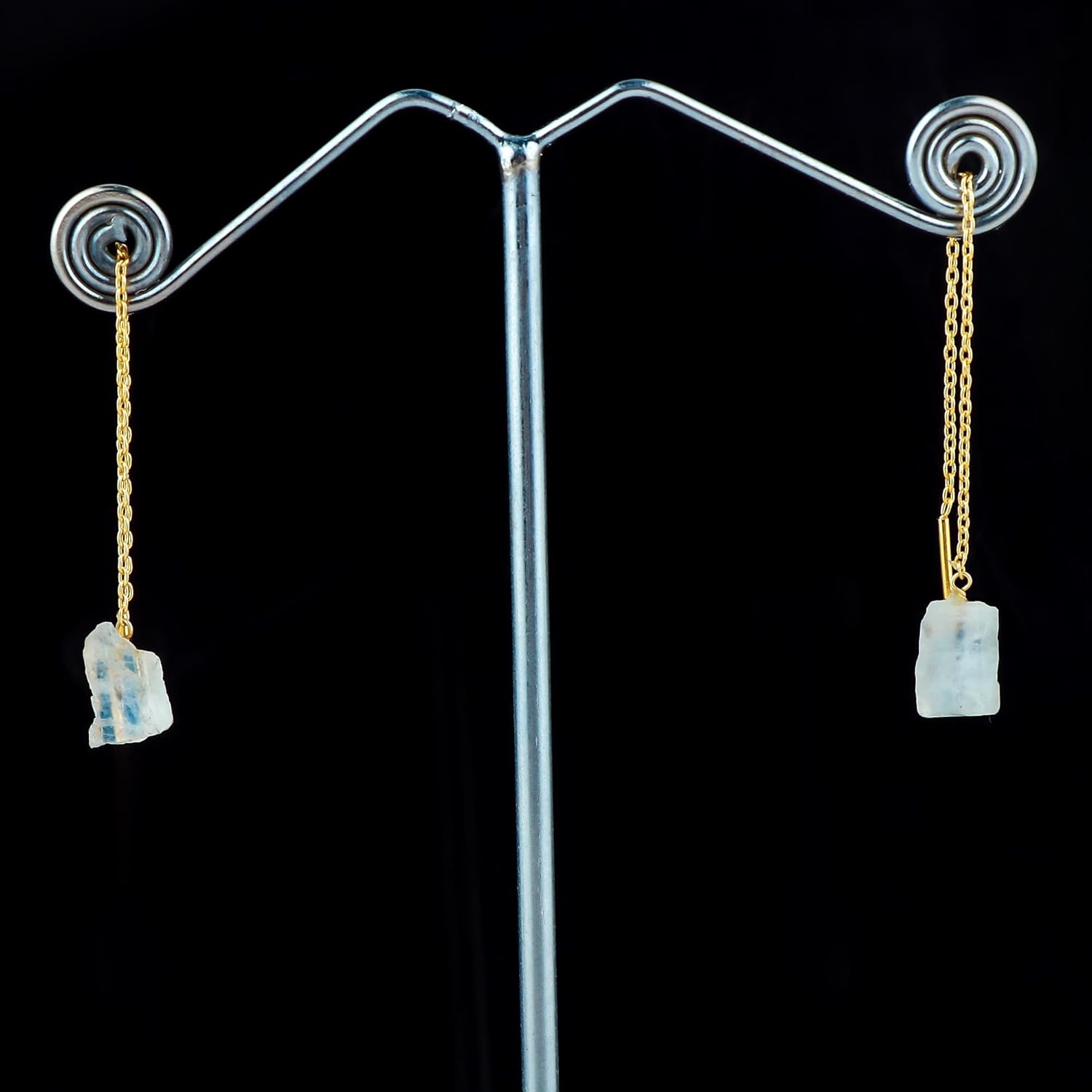 Natural Raw Gemstones Threader Earrings, Handmade Dangling Earrings for Women, Gold Plated Earrings, Rough Stones Healing Crystals, Women Jewelry, Gift For Her - Image 4